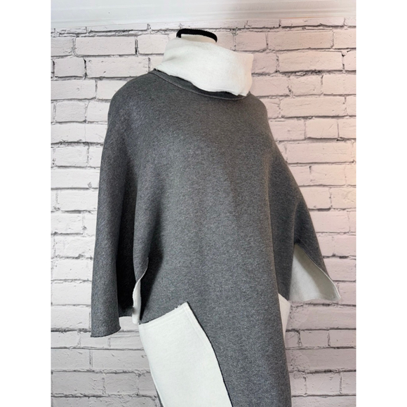 Karolina Zmarlak Gray Cream Mock Neck Poncho Cape Jacket Cashmere Blend Medium - Picture 8 of 12